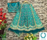 Beautiful Semi Stitched  lehenga Choli - Free Size, Sky Blue, Satain Dupatta Fabric : Net, Embroidered, Multipack :1